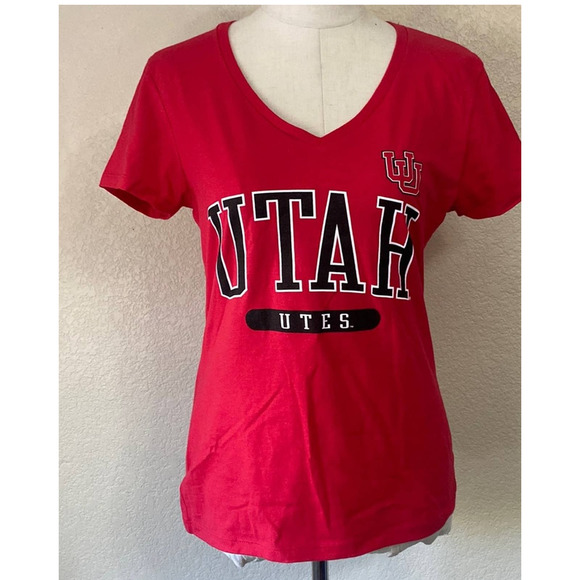 NWT Utah UTES Short Sleeve V Neck Top Athletic Red Women’s • Small - Picture 1 of 5